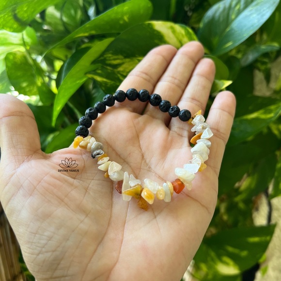 Yellow & Red Jade Bracelet with Lava Rock Beads - Picture 4 of 4